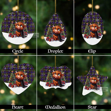 Tartan Vibes Clothing Durie Tartan Christmas Aluminium Ornament with Adorable Highland Coo