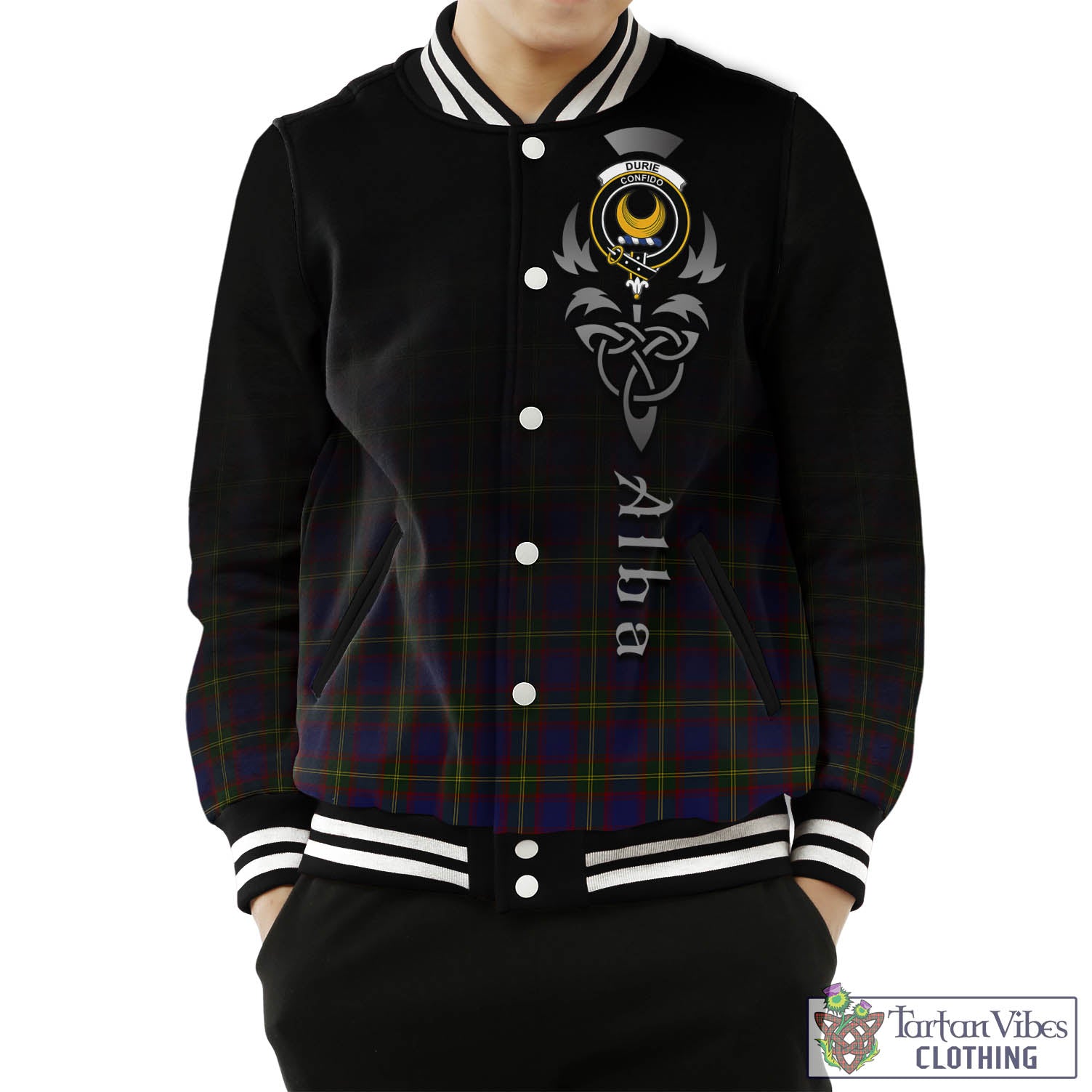 Durie Tartan Baseball Jacket Featuring Alba Gu Brath Family Crest Celtic Inspired Unisex - Tartan Vibes Clothing