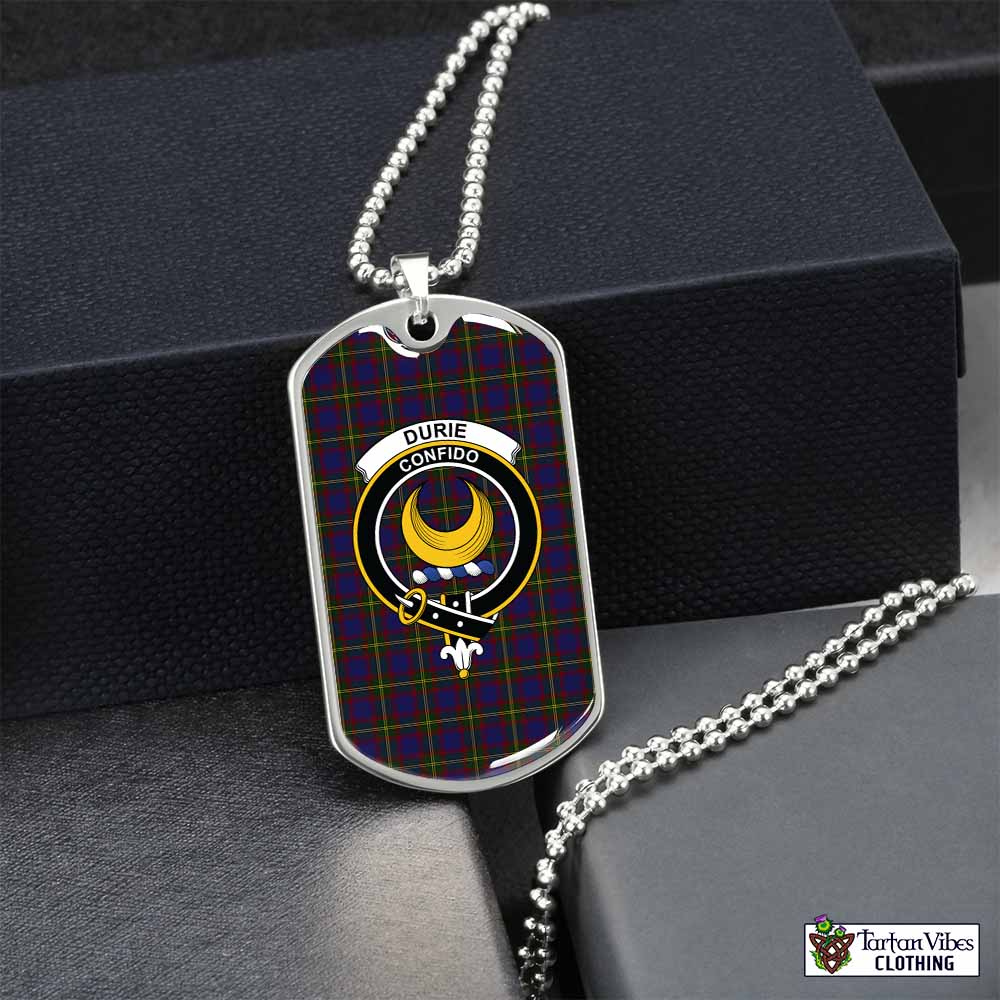 Durie Tartan Dog Tag Necklace with Family Crest Silver No - Tartan Vibes Clothing