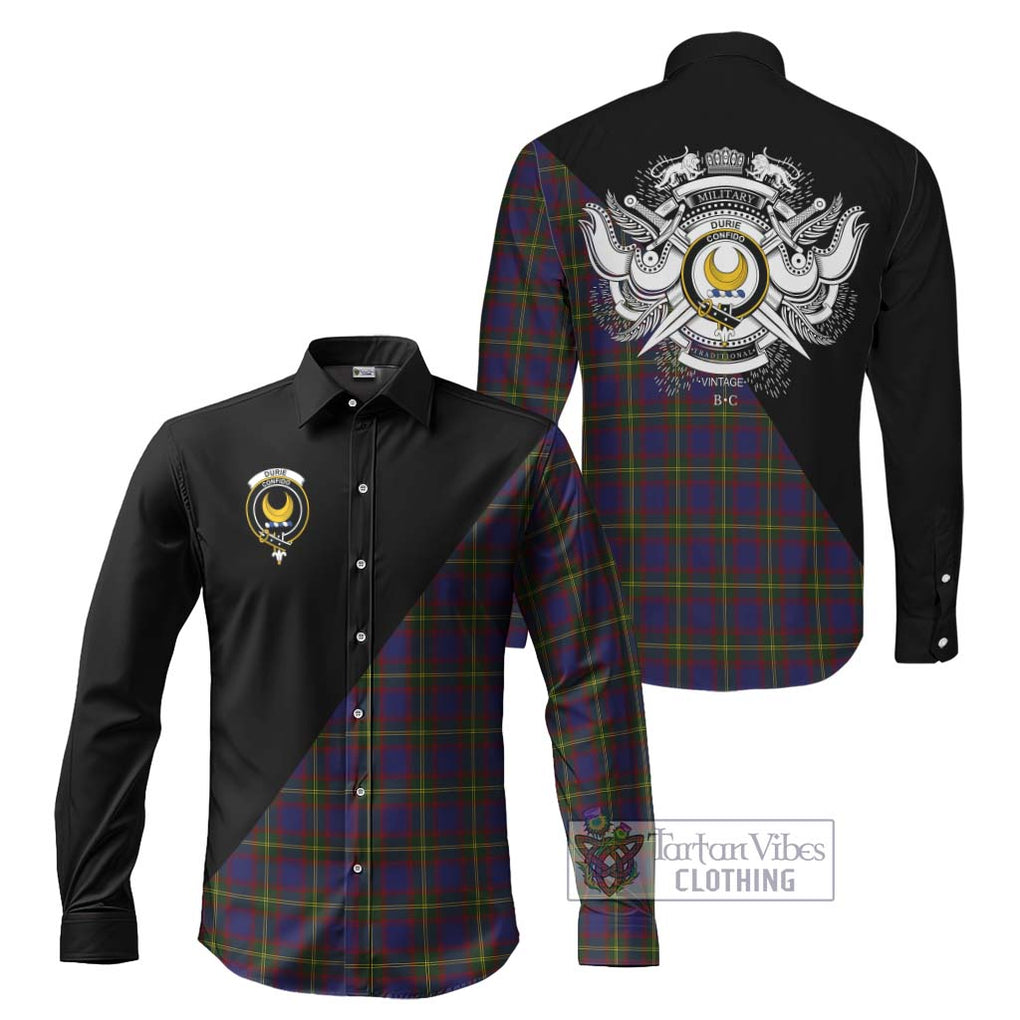Durie Tartan Long Sleeve Button Shirt with Family Crest and Military Logo Style Men's Shirt S - Tartanvibesclothing Shop