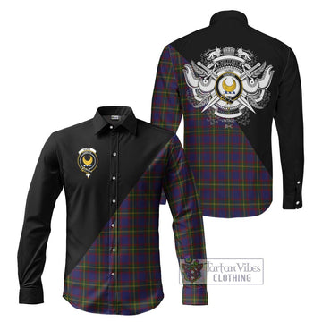 Durie Tartan Long Sleeve Button Shirt with Family Crest and Military Logo Style Men's Shirt S - Tartanvibesclothing Shop