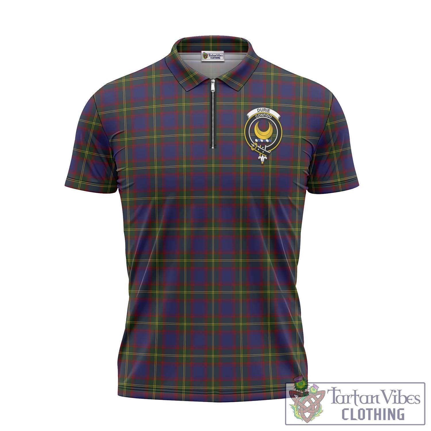 Tartan Vibes Clothing Durie Tartan Zipper Polo Shirt with Family Crest