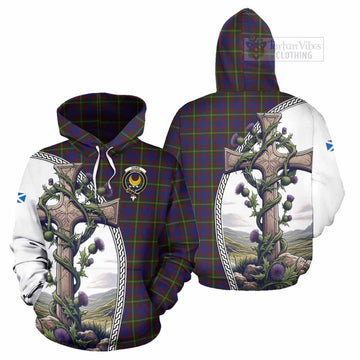 Durie Tartan Hoodie with Family Crest and St. Andrew's Cross Accented by Thistle Vines Zip Hoodie - Tartan Vibes Clothing
