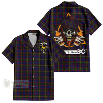 Durie Tartan Hawaiian Shirt with Family Crest and Bearded Skull Holding Bottles of Whiskey Kid - Tartan Vibes Clothing