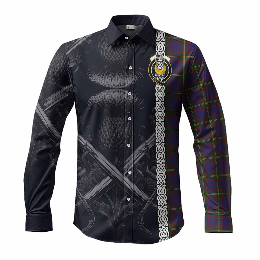 Tartan Vibes Clothing Durie Tartan Long Sleeve Button Shirt with Family Crest Cross Sword Thistle Celtic Vibes