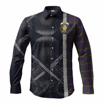 Tartan Vibes Clothing Durie Tartan Long Sleeve Button Shirt with Family Crest Cross Sword Thistle Celtic Vibes