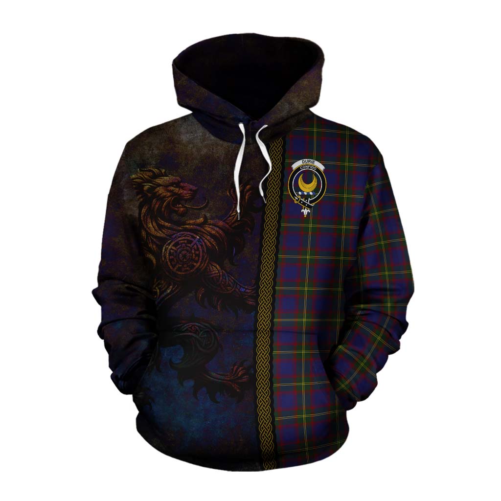 Tartan Vibes Clothing Durie Tartan Family Crest Cotton Hoodie Alba Gu Brath Be Brave Lion Ancient Style