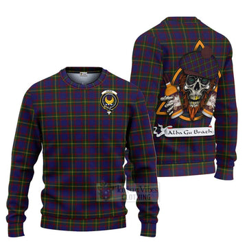 Durie Tartan Ugly Sweater with Family Crest and Bearded Skull Holding Bottles of Whiskey Unisex - Tartan Vibes Clothing