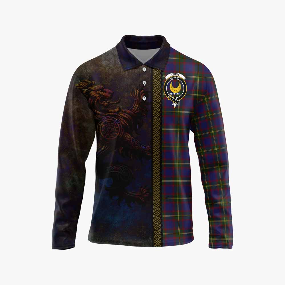Tartan Vibes Clothing Durie Tartan Family Crest Long Sleeve Polo Shirt Alba Gu Brath Be Brave Lion Ancient Style