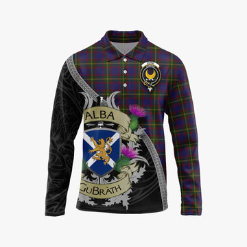 Durie Tartan Family Crest Long Sleeve Polo Shirt Lion Rampant Royal Thistle Shield Celtic Inspired Unisex - Tartan Vibes Clothing