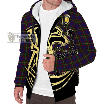 Durie Tartan Sherpa Hoodie with Family Crest Celtic Wolf Style Unisex S - Tartan Vibes Clothing
