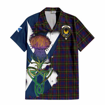 Tartan Vibes Clothing Durie Tartan Family Crest Short Sleeve Button Shirt Scottish Thistle Celtic Inspired