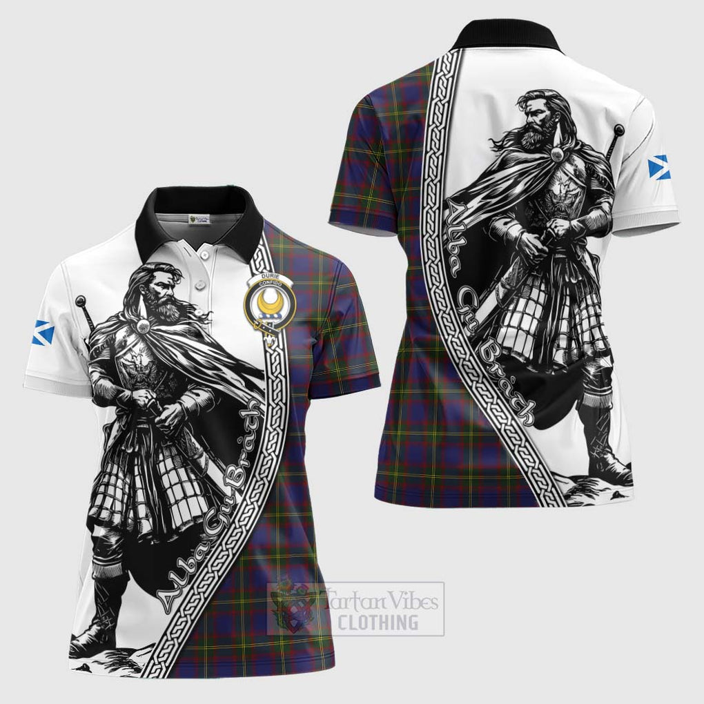 Durie Tartan Clan Crest Women's Polo Shirt with Highlander Warrior Celtic Style Women - Tartan Vibes Clothing