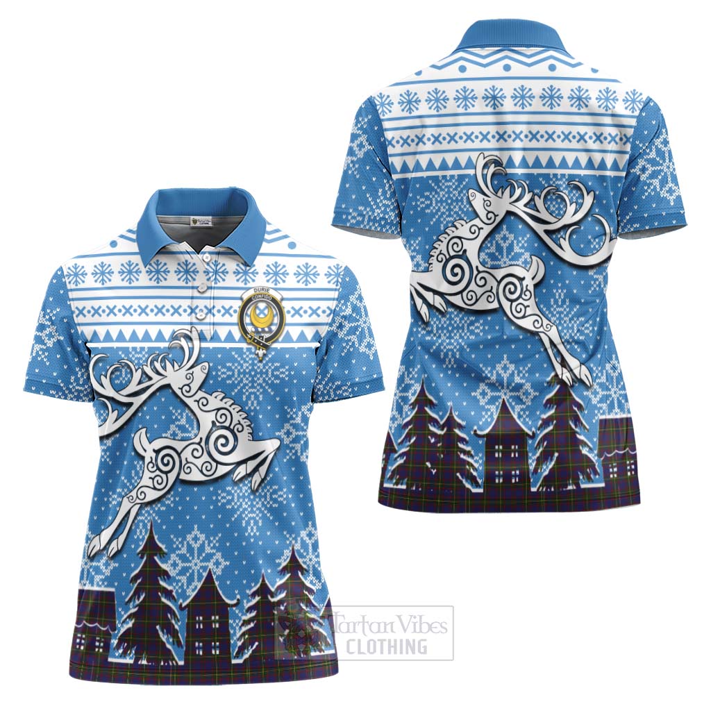 Durie Clan Christmas Women's Polo Shirt Celtic Reindeer Style Women - Tartan Vibes Clothing