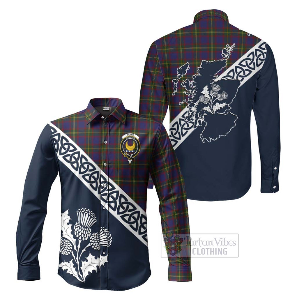 Durie Tartan Long Sleeve Button Shirt Featuring Thistle and Scotland Map Men's Shirt S - Tartan Vibes Clothing