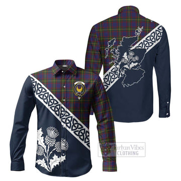 Durie Tartan Long Sleeve Button Shirt Featuring Thistle and Scotland Map Men's Shirt S - Tartan Vibes Clothing