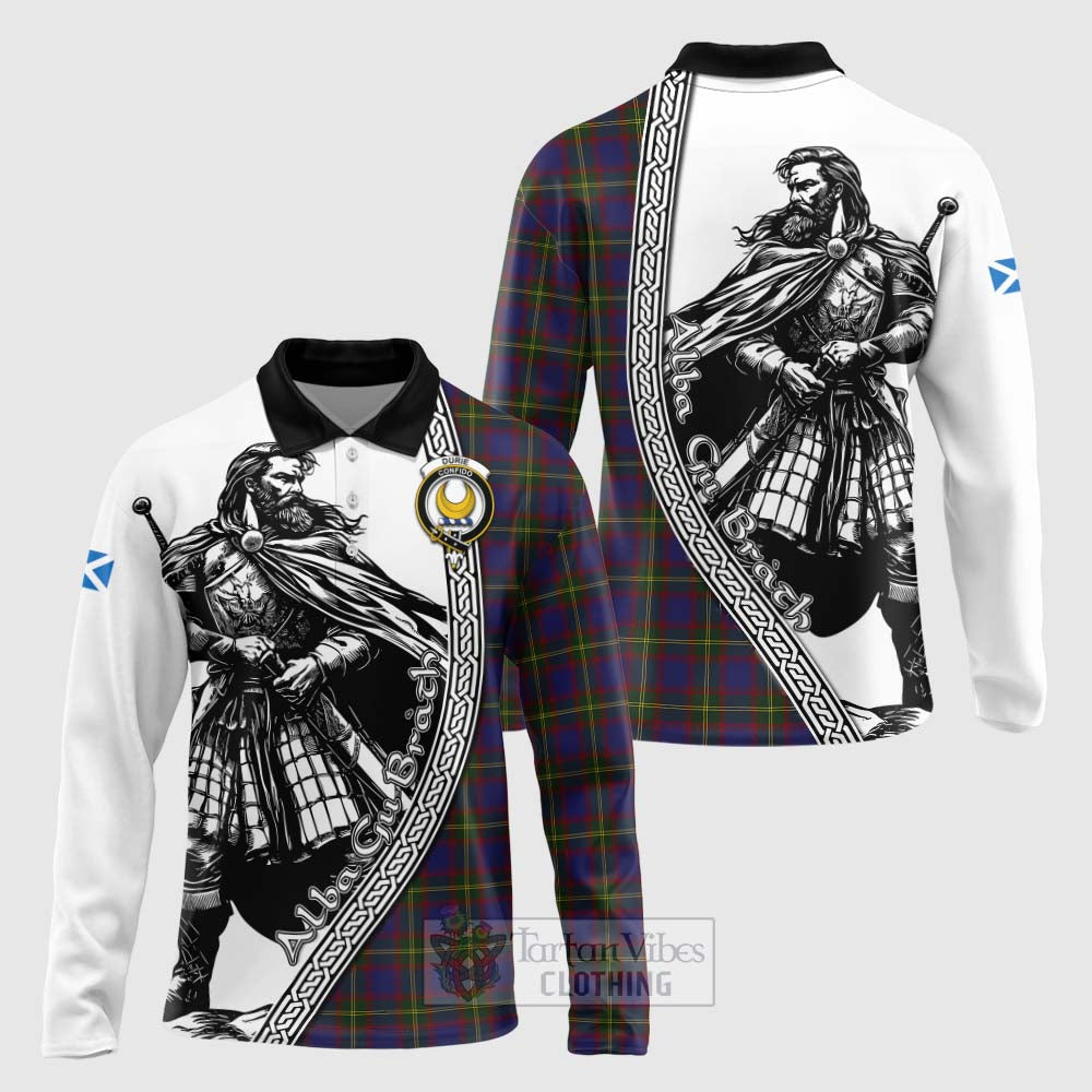 Durie Tartan Clan Crest Long Sleeve Polo Shirt with Highlander Warrior Celtic Style Unisex - Tartan Vibes Clothing