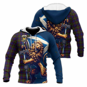 Durie Tartan Family Crest Knitted Hoodie with Scottish Majestic Lion Unisex Knitted Pullover Hoodie - Tartan Vibes Clothing