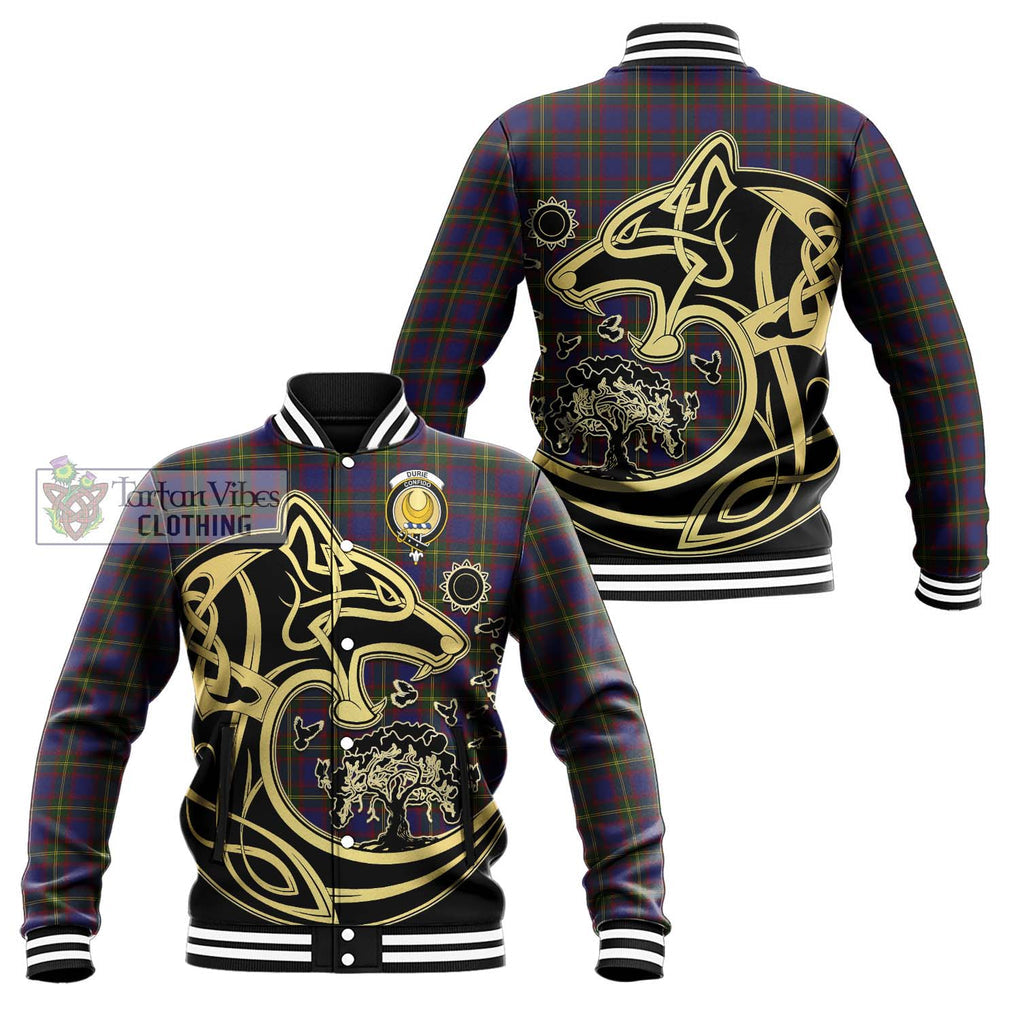 Durie Tartan Baseball Jacket with Family Crest Celtic Wolf Style Unisex - Tartan Vibes Clothing