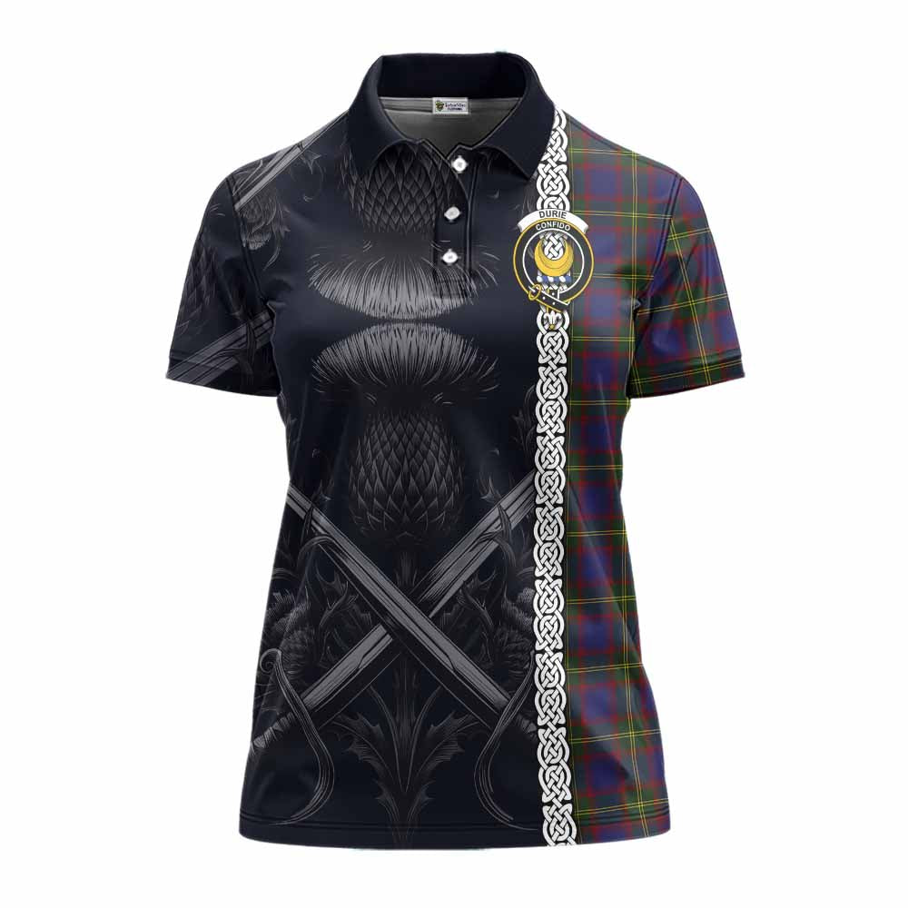 Tartan Vibes Clothing Durie Tartan Women's Polo Shirt with Family Crest Cross Sword Thistle Celtic Vibes