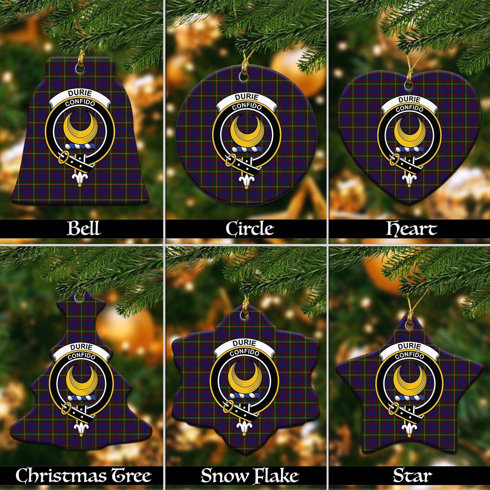 Durie Tartan Christmas Ceramic Ornaments with Family Crest Ceramic - Tartan Vibes Clothing