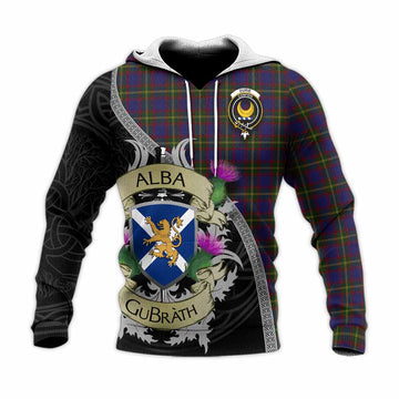 Durie Tartan Family Crest Knitted Hoodie Lion Rampant Royal Thistle Shield Celtic Inspired Unisex Knitted Pullover Hoodie - Tartan Vibes Clothing