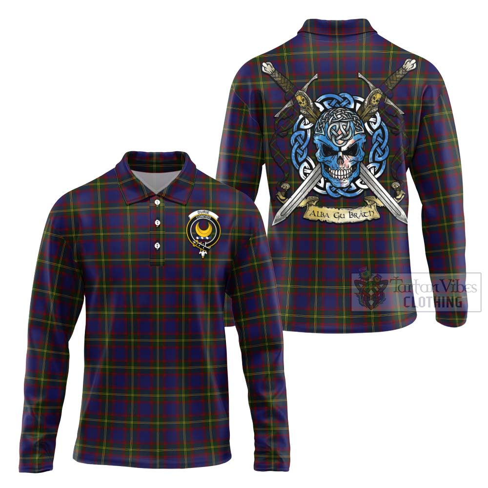 Durie Tartan Long Sleeve Polo Shirt with Family Crest Celtic Skull Style Unisex - Tartan Vibes Clothing