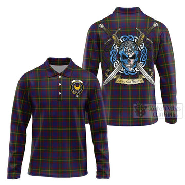 Durie Tartan Long Sleeve Polo Shirt with Family Crest Celtic Skull Style Unisex - Tartan Vibes Clothing