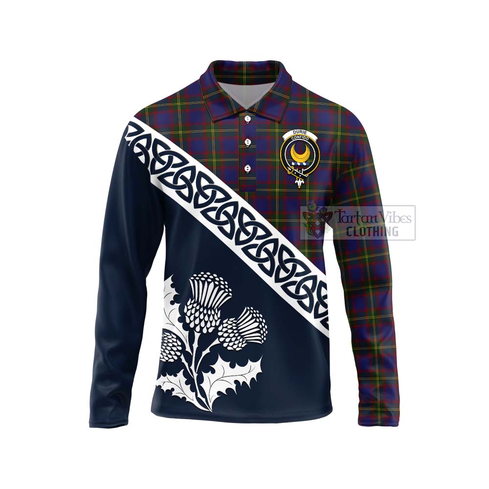 Durie Tartan Long Sleeve Polo Shirt Featuring Thistle and Scotland Map Unisex - Tartan Vibes Clothing