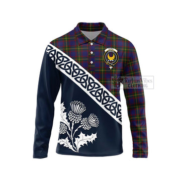 Durie Tartan Long Sleeve Polo Shirt Featuring Thistle and Scotland Map Unisex - Tartan Vibes Clothing
