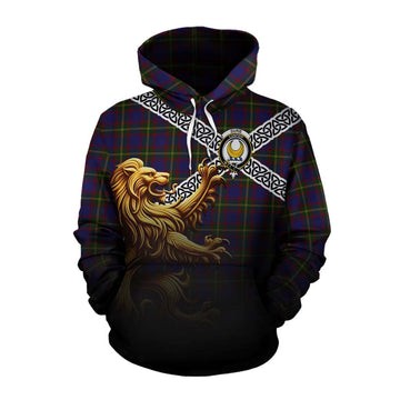 Durie Crest Tartan Cotton Hoodie with Golden Lion Emblem Celtic Style Pullover Hoodie XS - Tartan Vibes Clothing