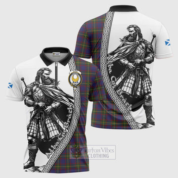 Durie Tartan Clan Crest Zipper Polo Shirt with Highlander Warrior Celtic Style Unisex - Tartan Vibes Clothing