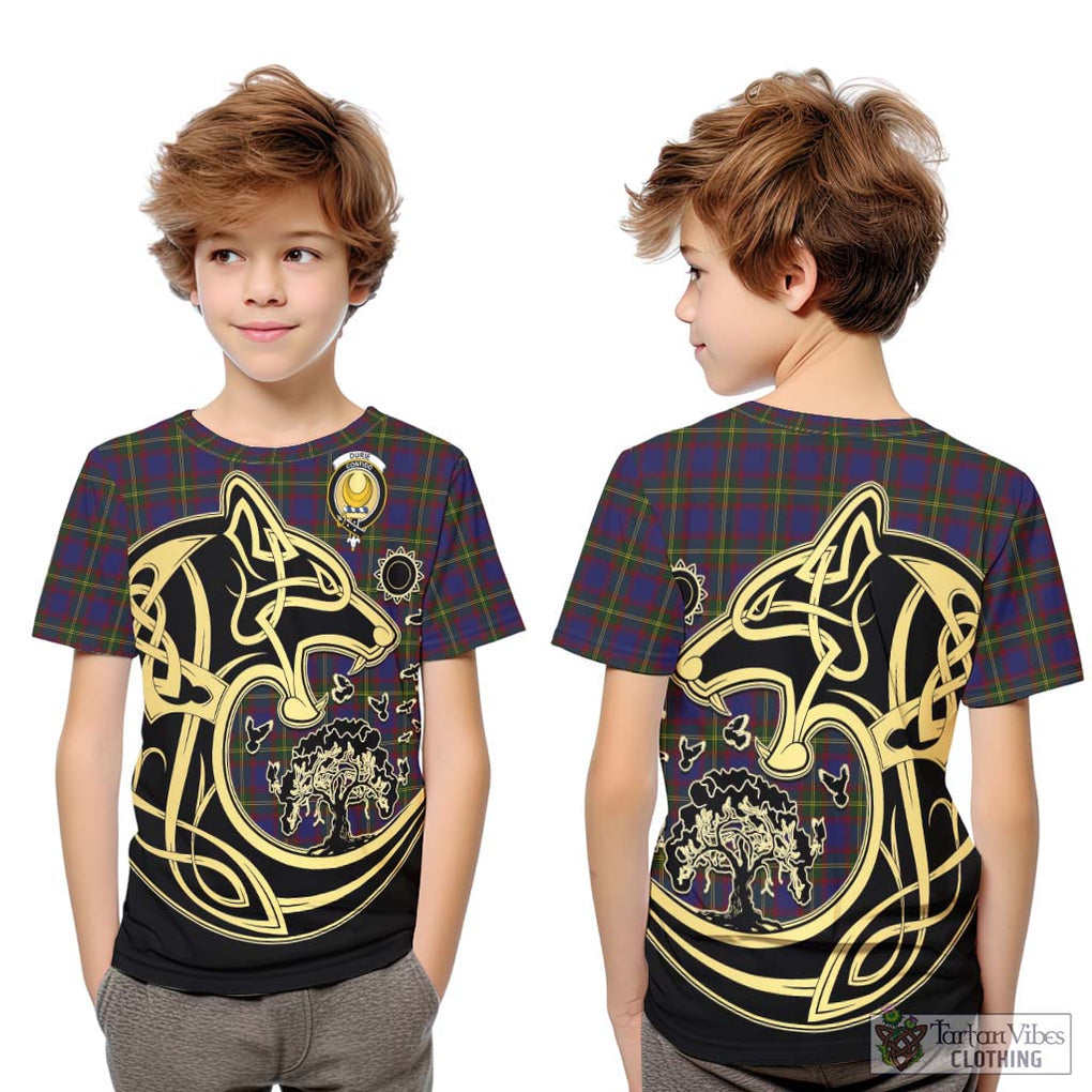 Durie Tartan Kid T-Shirt with Family Crest Celtic Wolf Style Youth XL Size14 - Tartan Vibes Clothing