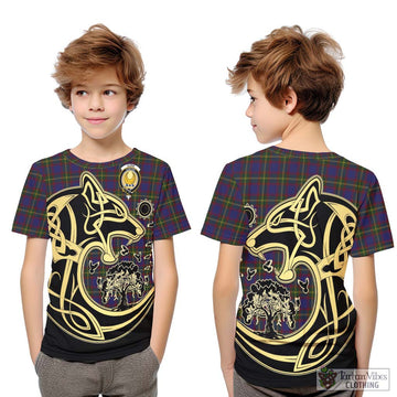Durie Tartan Kid T-Shirt with Family Crest Celtic Wolf Style Youth XL Size14 - Tartan Vibes Clothing