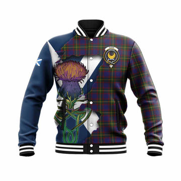 Tartan Vibes Clothing Durie Tartan Family Crest Baseball Jacket Scottish Thistle Celtic Inspired