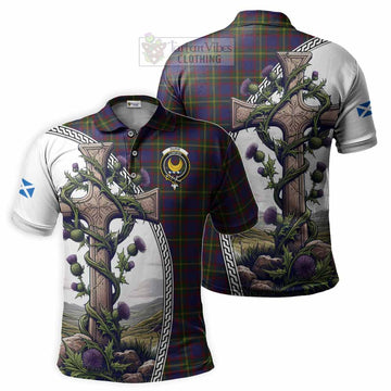 Durie Tartan Polo Shirt with Family Crest and St. Andrew's Cross Accented by Thistle Vines Kid - Tartan Vibes Clothing