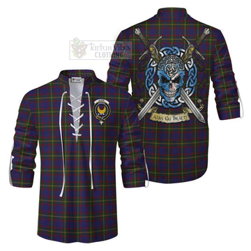 Durie Tartan Ghillie Kilt Shirt with Family Crest Celtic Skull Style Men - Tartan Vibes Clothing