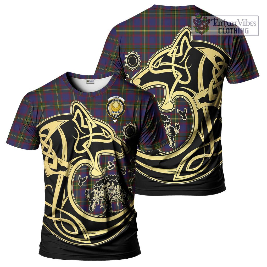 Durie Tartan T-Shirt with Family Crest Celtic Wolf Style Kid's Shirt - Tartan Vibes Clothing