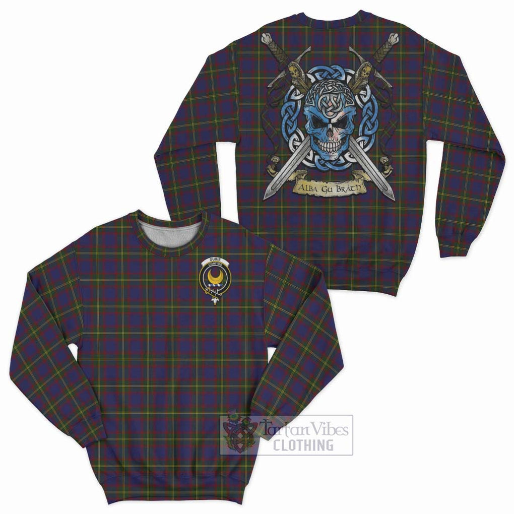 Durie Tartan Sweatshirt with Family Crest Celtic Skull Style Unisex - Tartan Vibes Clothing