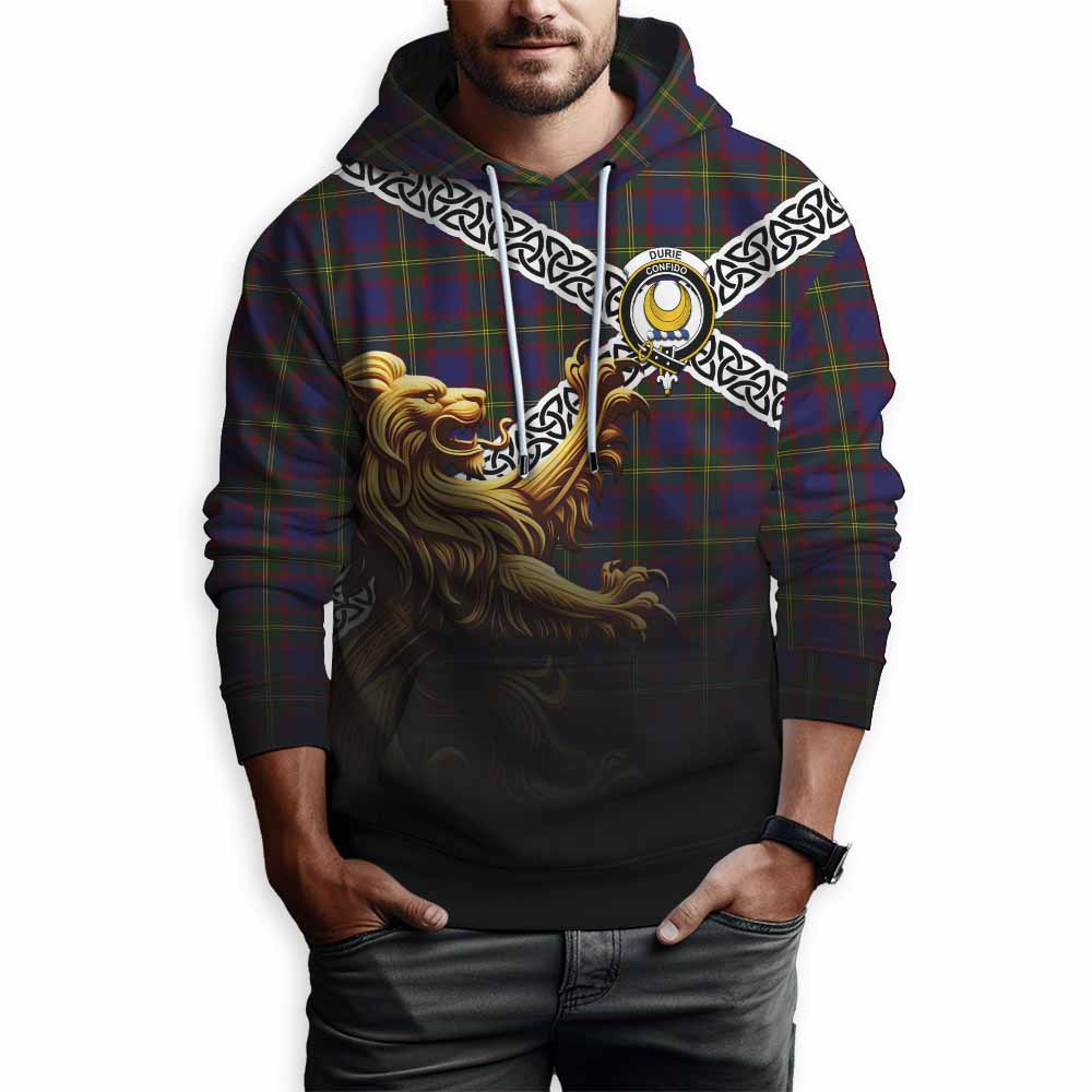 Durie Crest Tartan Hoodie with Golden Lion Emblem Celtic Style Pullover Hoodie - Tartan Vibes Clothing