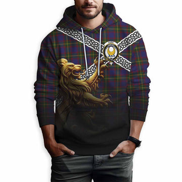 Durie Crest Tartan Hoodie with Golden Lion Emblem Celtic Style Pullover Hoodie - Tartan Vibes Clothing