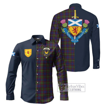 Tartan Vibes Clothing Durie Tartan Long Sleeve Button Shirt with Scottish Lion Royal Arm Half Style