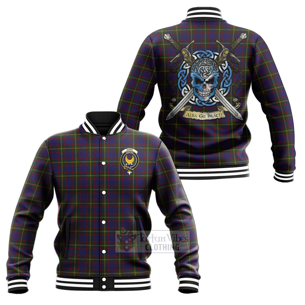 Durie Tartan Baseball Jacket with Family Crest Celtic Skull Style Unisex - Tartan Vibes Clothing