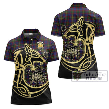 Durie Tartan Women's Polo Shirt with Family Crest Celtic Wolf Style Women - Tartan Vibes Clothing