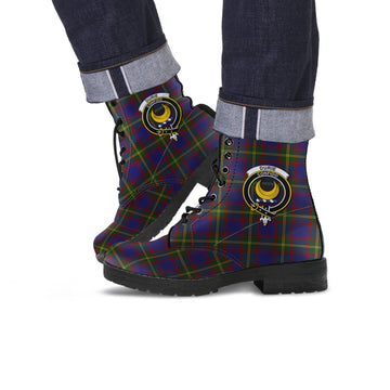 Durie Tartan Leather Boots with Family Crest Men' Boots - Tartan Vibes Clothing