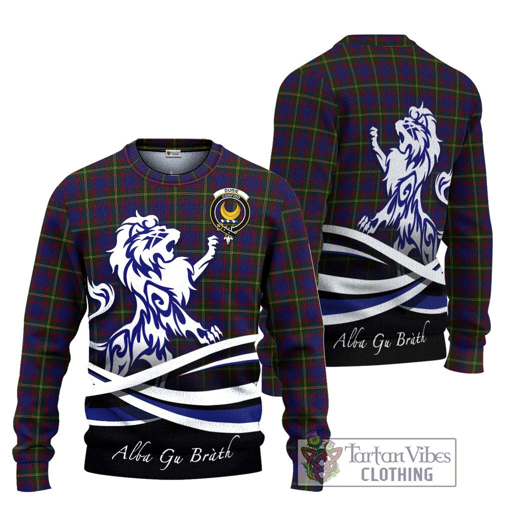 Durie Tartan Ugly Sweater with Alba Gu Brath Regal Lion Emblem Unisex - Tartan Vibes Clothing