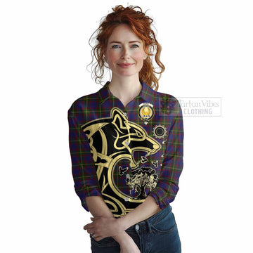 Durie Tartan Women's Casual Shirt with Family Crest Celtic Wolf Style Female - Tartan Vibes Clothing