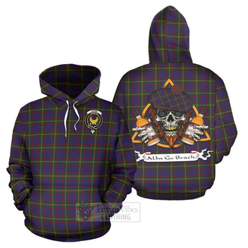 Durie Tartan Hoodie with Family Crest and Bearded Skull Holding Bottles of Whiskey Zip Hoodie - Tartan Vibes Clothing