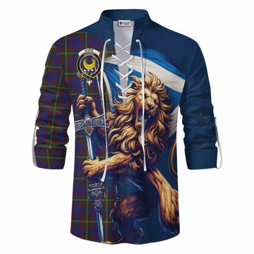 Durie Tartan Family Crest Ghillie Kilt Shirt with Scottish Majestic Lion Men - Tartan Vibes Clothing
