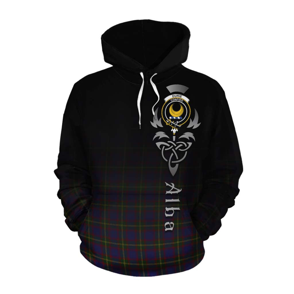 Tartan Vibes Clothing Durie Tartan Cotton Hoodie Featuring Alba Gu Brath Family Crest Celtic Inspired